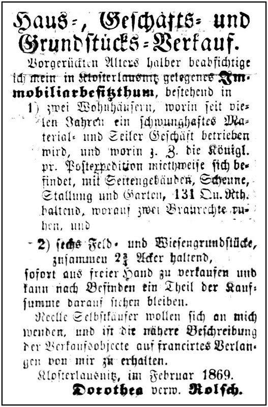 1869-02-09 Kl Versteigerung Rolsch